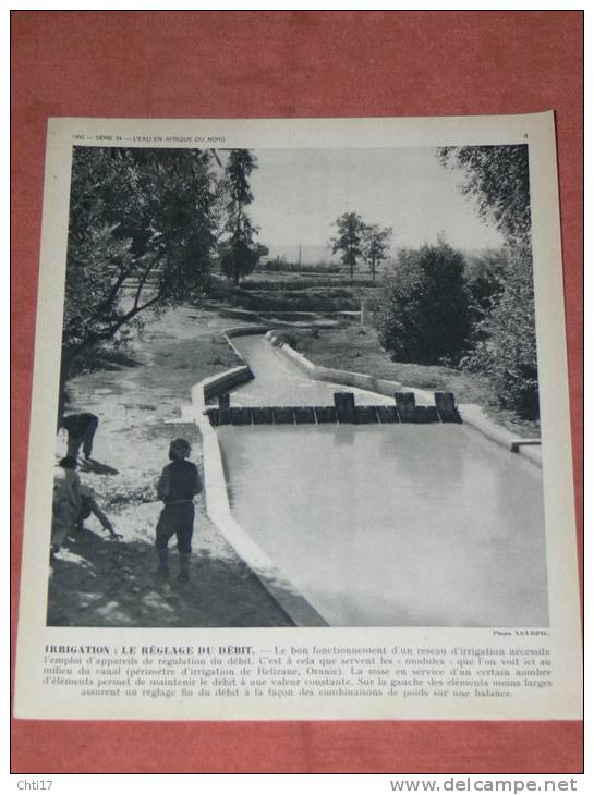 ALGER  1950  ORAN RESEAU D IRRIGATION DE RELIZANE   FORMAT 24X21 CM