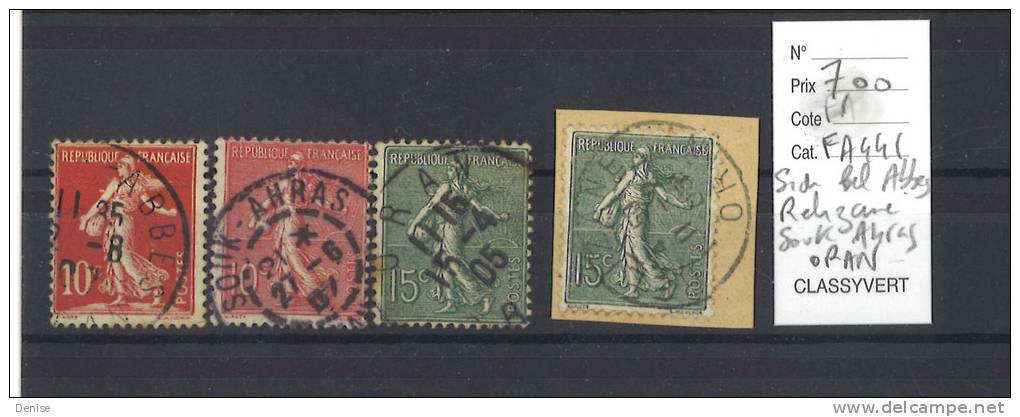 France Type Semeuse   oblitérés   Algérie ; Oran , Souk Ahras ,Relizane, Sidi Bel Abbes