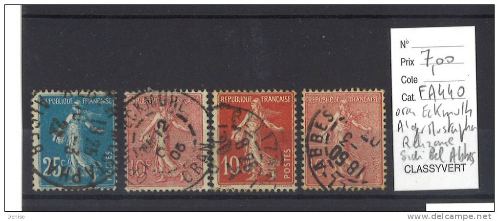 France Type Semeuse   oblitérés   Algérie ; Oran Eckmulh,Alger Mustapha,Relizane, Sidi Bel Abbes