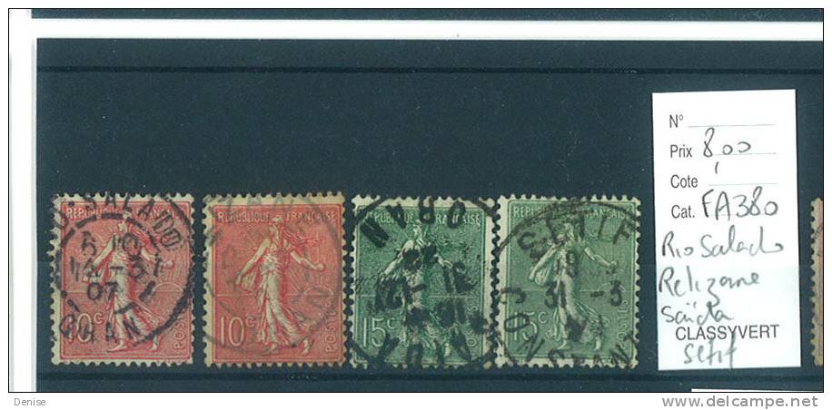 France Type Semeuse  oblitérés   Algérie ; Rio Salado,Relizane,Sétif,Sai da