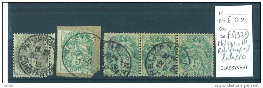 France Type Blanc  oblitérés   Algérie ; Philippeville, Relizane en bande de 3,Palestro