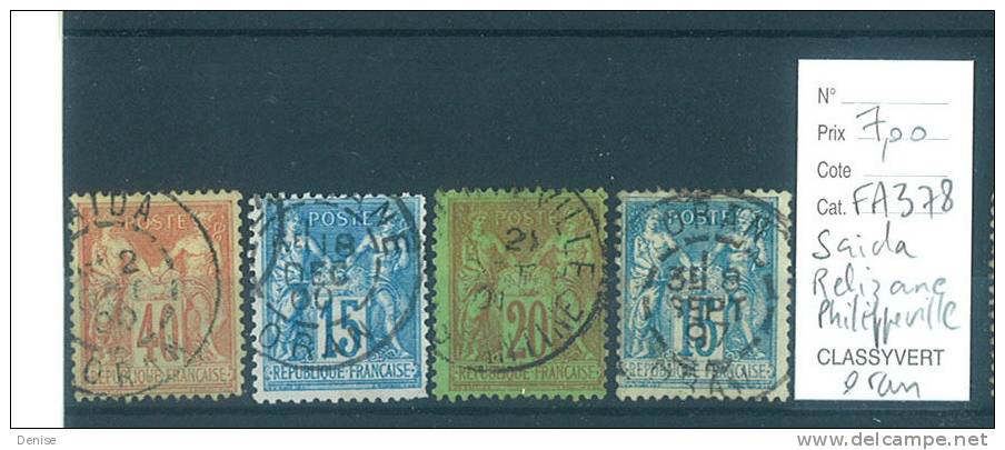 France Type Sage oblitérés   Algérie ; Saida,Relizane,Philippevi lle,Oran