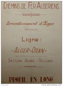 CARTE CHEMINS DE FER ALGÉRIENS 1954 LIGNE ALGER ORAN SECTION ALGER RELIZANE 3.60 M  X 22 CM