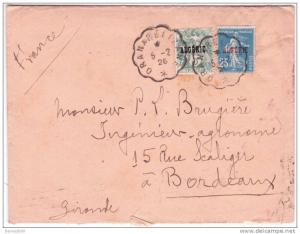 1926- env. de St Denis du Sig affr. à 30 c oblit. conv. ligne ORAN A RELIZANE  pour Bordeaux