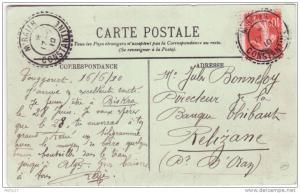 1910- C P A affr. 10 c semeuse oblit. facteur Boitier  M´RAIER  CONSTANTINE   pour Relizane