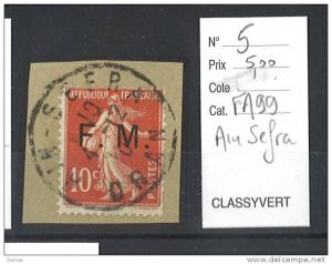 France  Semeuse Franchise Militaire 5 Oblitéré  Ain Sefra  Algérie