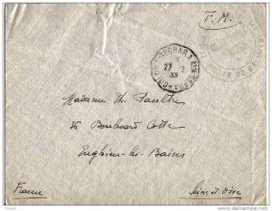 Algérie ambulant Colomb Béchar à Ain Sefra 1933 lettre cover. Ferroviaire TPO