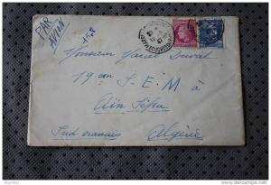 1947 enveloppe TIMBRES affr; mutiple GANDON CERES  OMEC MANUELLE MARSEILLE CAPUCINES 13 P/ AIN SEFRA SUD ORANAIS ALGERIE