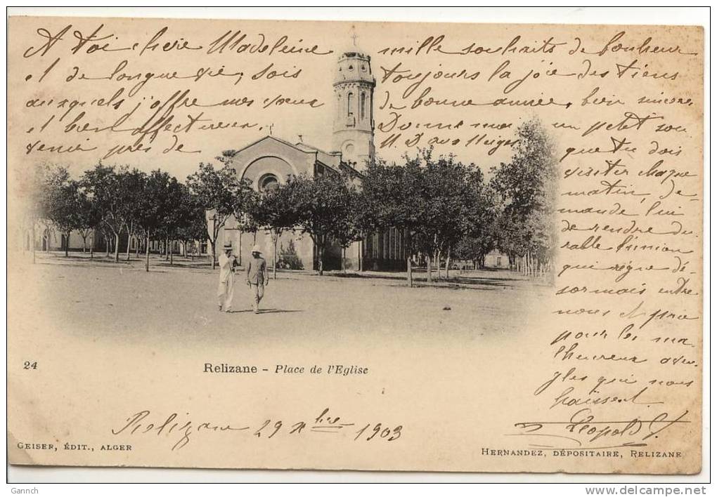 RELIZANE PLACE DE L EGLISE CARTE ANIMEE 1903