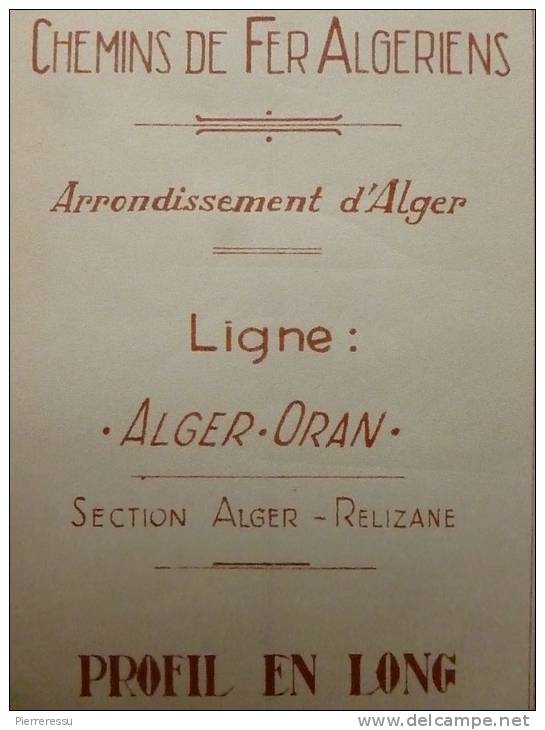 CARTE CHEMINS DE FER ALGÉRIENS 1954 LIGNE ALGER ORAN SECTION ALGER RELIZANE 3.60 M  X 22 CM
