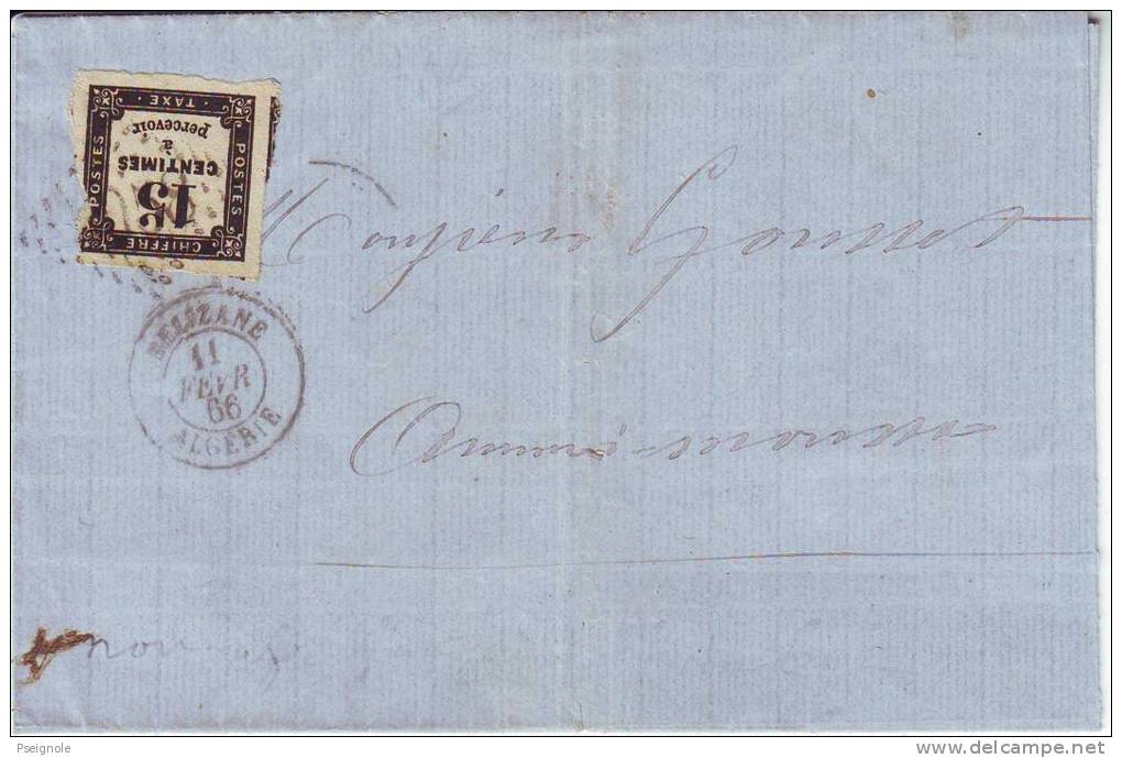 TAXE N° 3 obl GROS CHIFFRES 5058 RELIZANE ALGERIE 11 fevrier 1866 , GRANDE RARETEE ! ! !