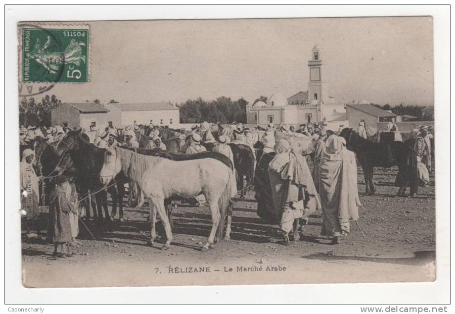 * CPA TOP  Rélizane, le marché arabe, ânes, cheval, chevaux, Algérie *