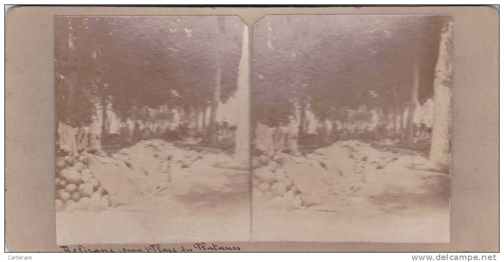 carte photo stéréoscopique unique,algérie,ORAN,RELIZ ANE,place des platanes,colonisation française,collection  PRION,rare