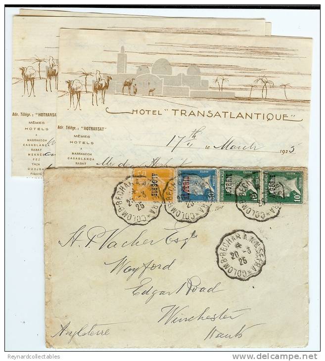 1925 Algeria cover & letter, Hotel 