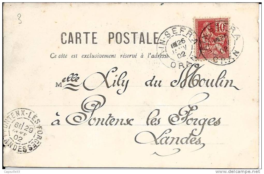 marque postale , ALGERIE type mouchon oblitéré d'AIN SEFRA ( oran ) en 1902