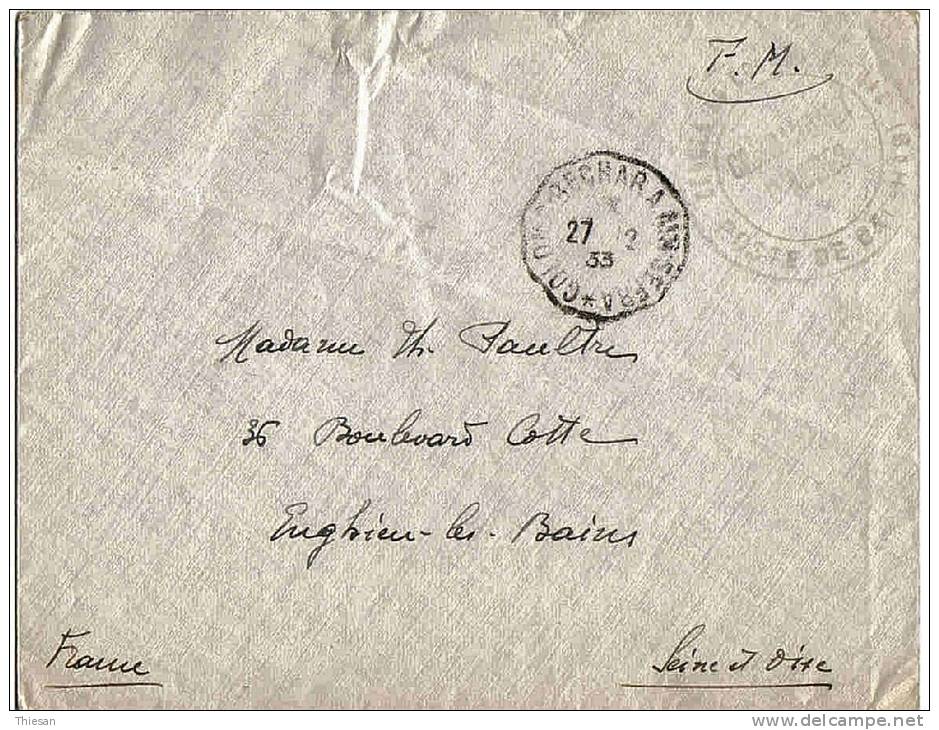 Algérie ambulant Colomb Béchar à Ain Sefra 1933 lettre cover. Ferroviaire TPO