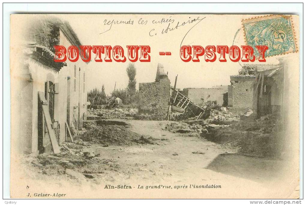 ALGERIE - AIN SEFRA - La Grande rue après l'Inondation - Edition J. Geiser n° 8 - Dos Scané