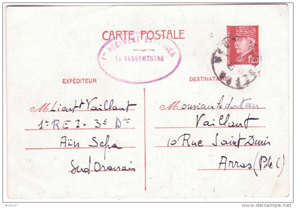 1942- C P E P 1,20 Pétain d´Ain Séfra du  1 er REGIMENT ETRANGER   ( LEGION ETRANGERE )