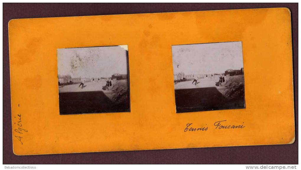 Belle photo stéréo 19eme ALGÉRIE - AIN SEFRA - TENNIS FOUKANI