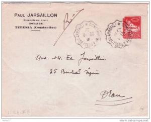 1937-lettre de Tebessa  oblit.  convoyeur de ligne  Constantine a Bordj Bou-Arreridj