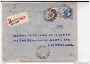 ALGERIE - 1945 - ENVELOPPE RECOMMANDEE de BORDJ -BOD-ARRERIDJ (CONSTANTINE- RARE) pour ST ETIENNE - MARIANNE D´ALGER