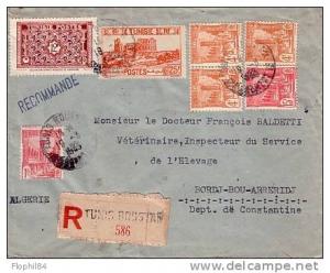 TUNISIE - LETTRE RECOMMANDEE AVEC BEL AFFRANCHISSEMENT DE TUNIS ROUSTAN POUR BORDJ-BOU-ARRERIDJ.