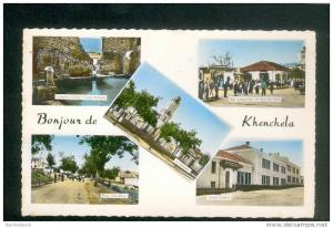 CPSM - Bonjour de Khenchela ( multivues Groupe scolaire route d'Ain Beida... station SHELL Ed. Photo Africaine)
