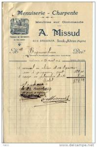 ALGERIE 1914 menuiserie, charpente   à Souk-Ahras