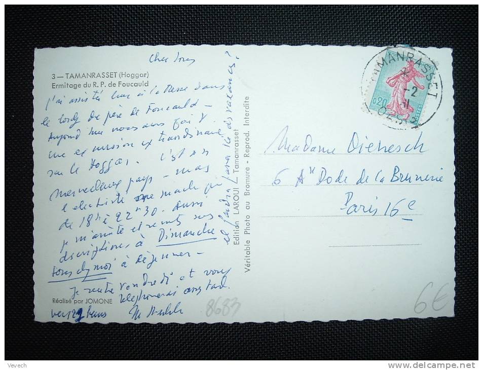 CP TP SEMEUSE 0,20 F OBL. ?-2-1961 TAMANRASSET OASIS