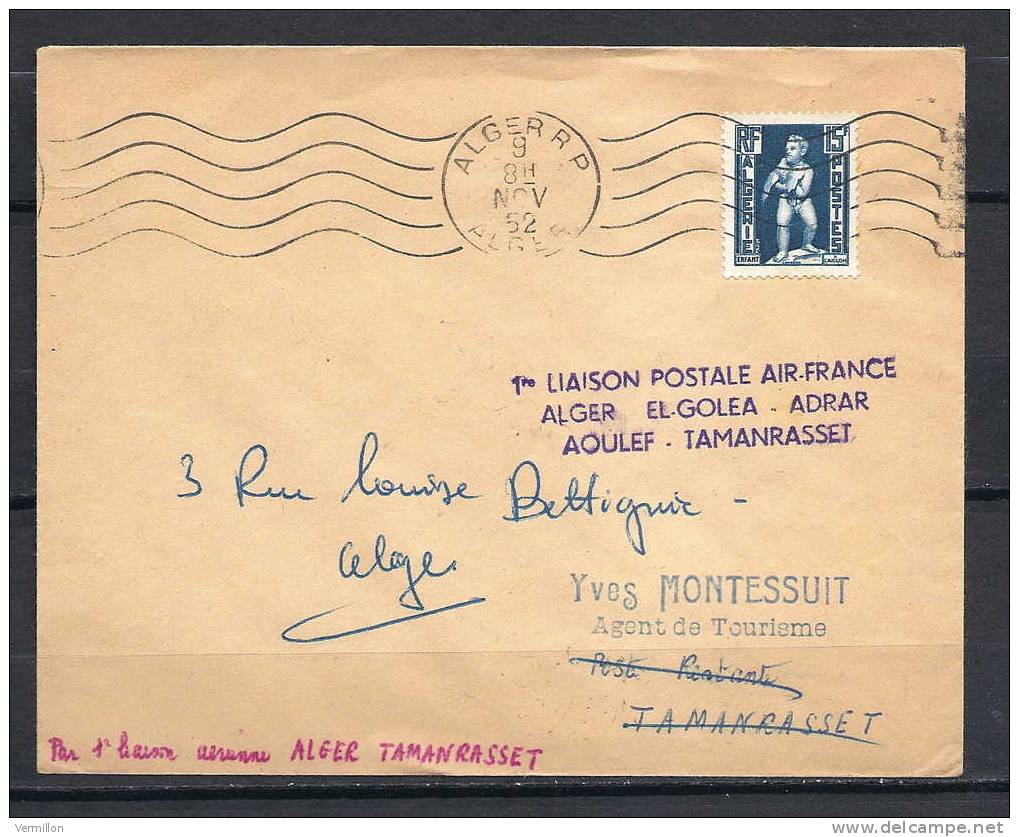 AAA-029.  BELLE LETTRE de LA 1ere LIAISON POSTALE - AIR FRANCE  - ALGER - TAMANRASSET ( 1952 ),  LIQUIDATION , A SAISIR,