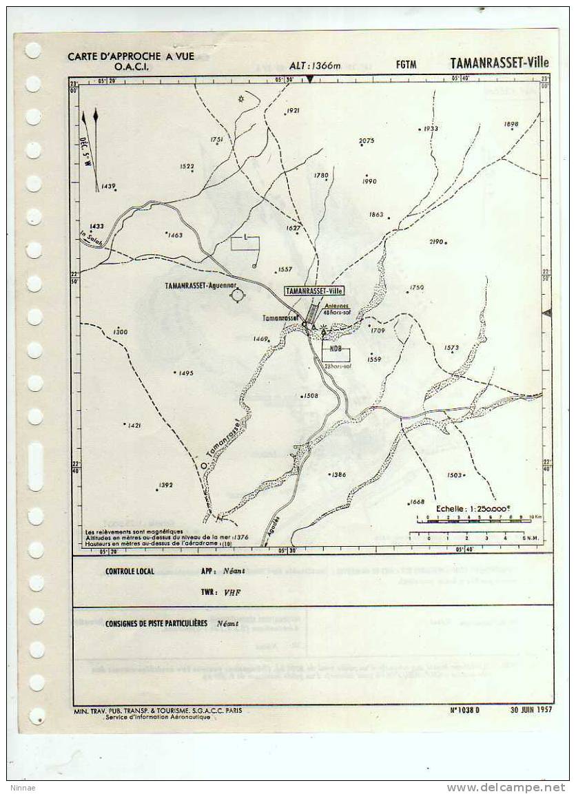 AVIATION====ALGERIE+++ CARTE D´APPROCHE A VUEet D´ATTERRISSAGE ++++TAMANRASSET-VILLE