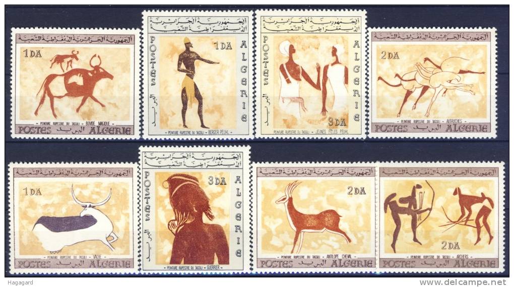 #G157. Algeria 1966-67. Tassili N'Ajjer. Cave Paintings. Peintures rupestres. Michel 444-47 + 467-70. MNH(**)