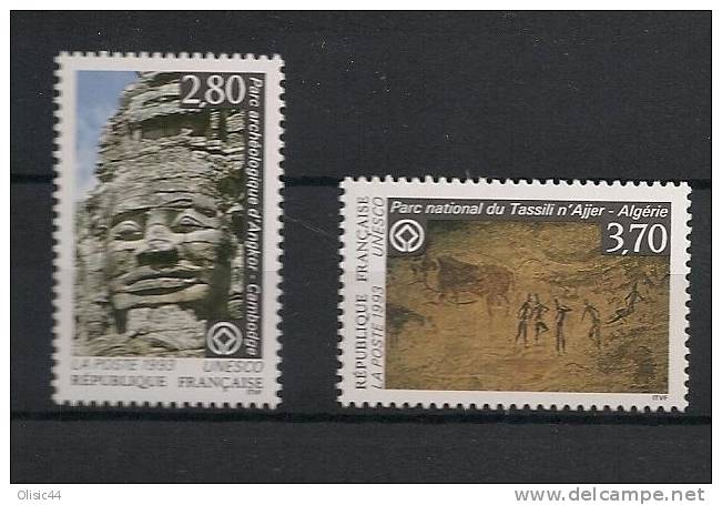 FRANCE 1993 Timbres de service Unesco Angkor Cambodge Tassili N Ajjer Algérie Y&T n°110-11