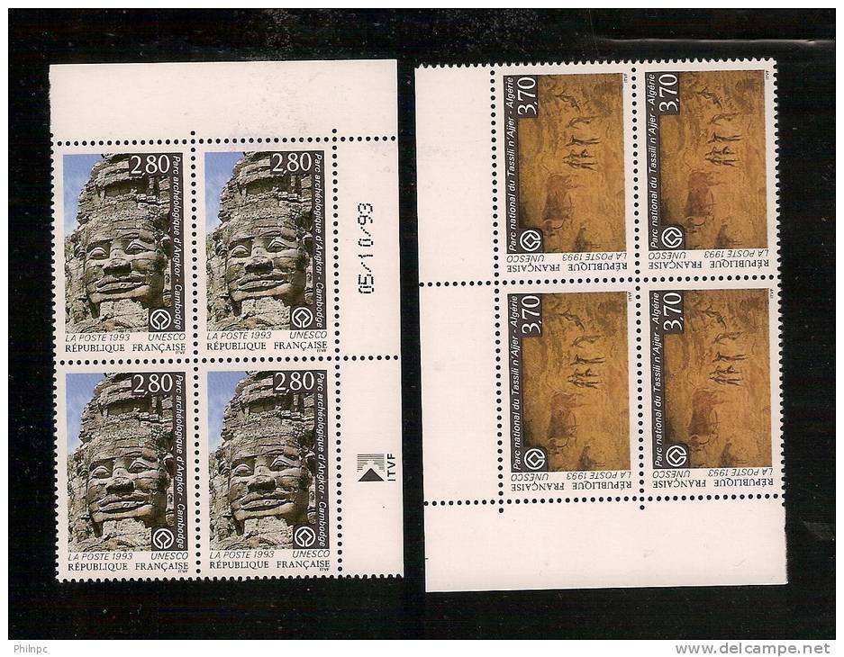 France, Service, 110, 111, Coin Daté, Neufs **, TTB, Unesco, Angkor, Cambodge, Tassili n'Ajjer, Algérie