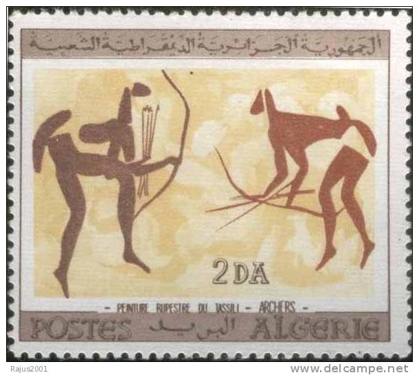 Archer, Archery, Cave Painting / Wall Painting from Tassili - N- Ajjer c6000 BC, Geology, Archeology, MNH Algeria