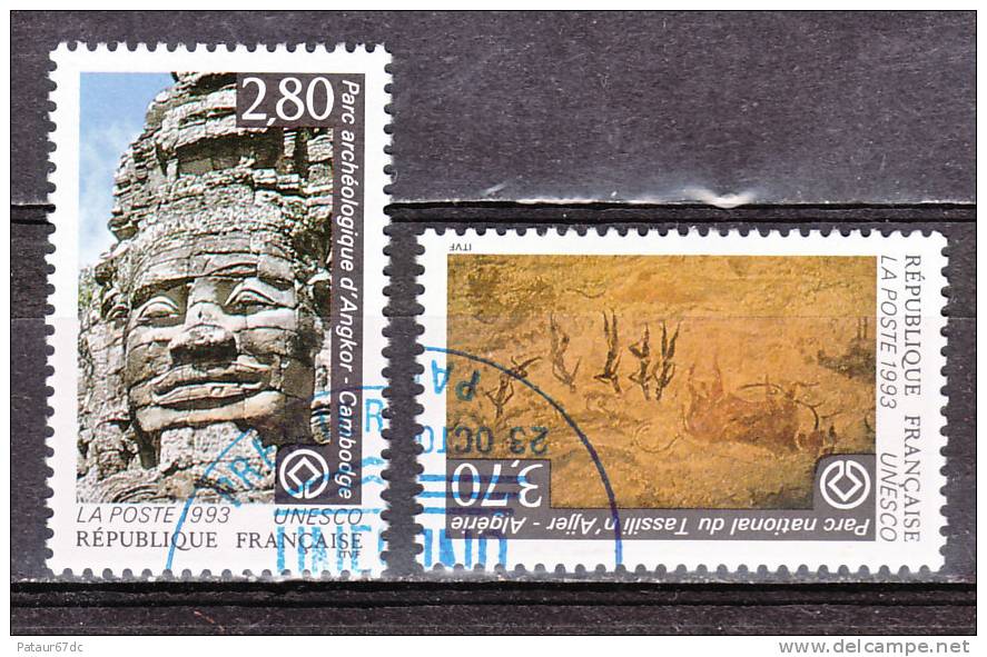 FRANCE / 1993 / Y&T n° Service 110 & 111  UNESCO (Angkor/Tassili...) - choisis - cachet ronds