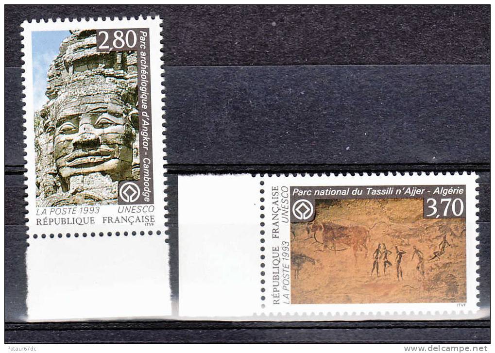 FRANCE / 1993 / Y&T n° Service 110 & 111 **  UNESCO (Angkor/Tassili...) - gomme d´origine intacte