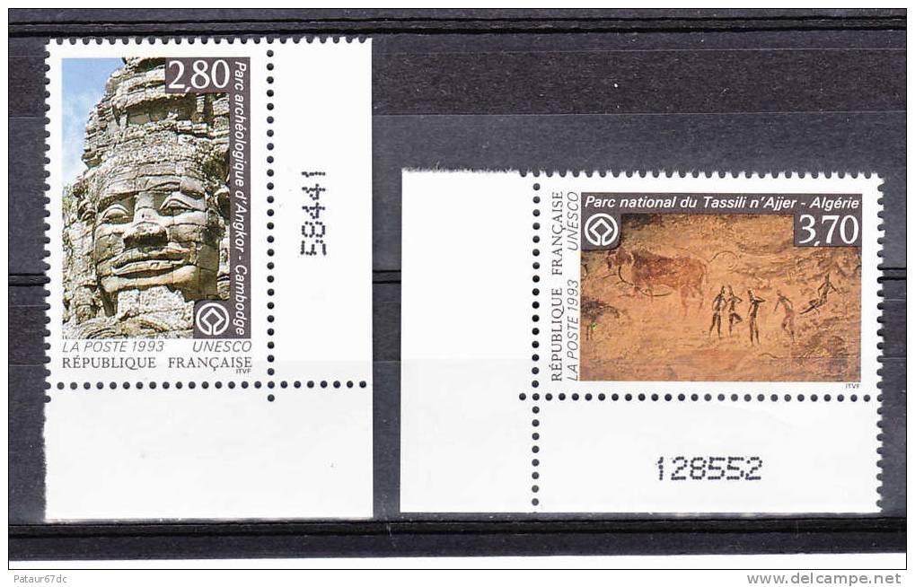 FRANCE / 1993 / Y&T n° Service 110 & 111 **  UNESCO (Angkor/Tassili...) - gomme d´origine intacte