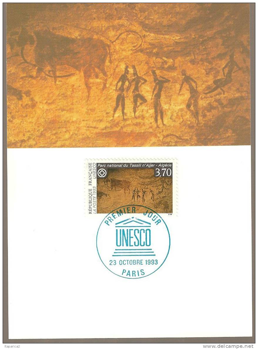 CARTE MAXIMUM PREMIER JOUR N° 111 SERVICE UNESCO PARC NATIONAL DU TASSILI N'AJJER , ALGERIE / PARIS  23 / 10 / 1993