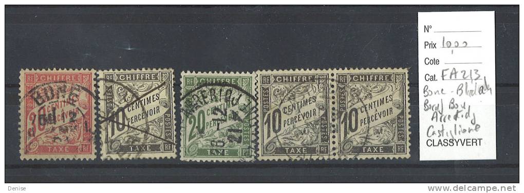 France Taxes oblitérés  Bone , Blidah, Castiglione, Bordj el Arreridj Algérie