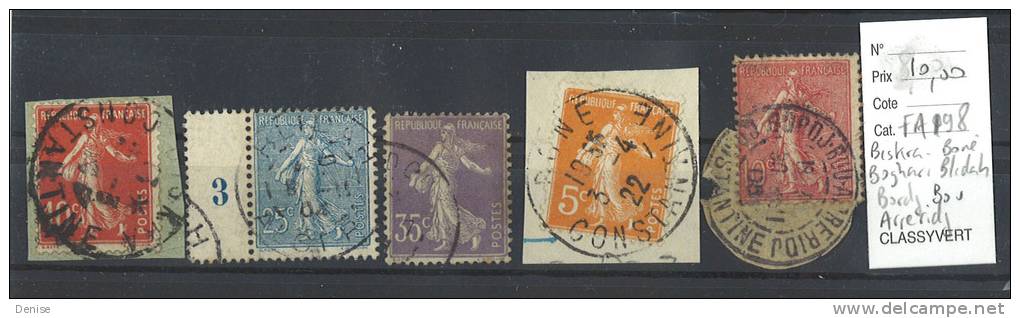 France  Type Semeuse  oblitérés Biskra, Boghari, Blidah Bone, Bordj Bou Arreridj  Algérie