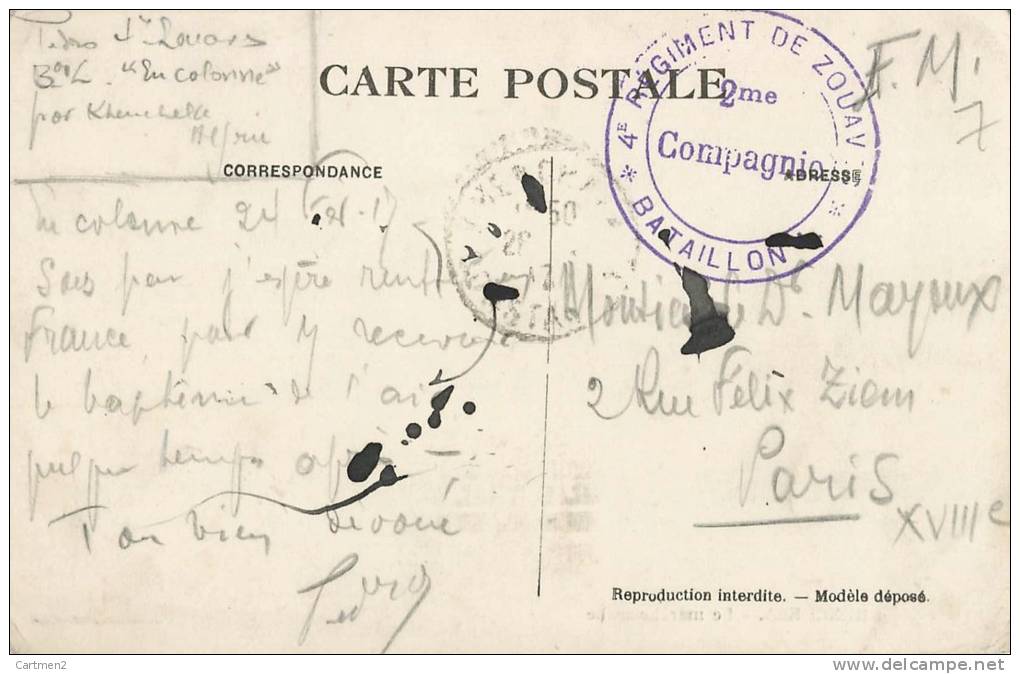 KHENCHELA LE MARCHE ARABE MOUTON ALGERIE + CACHET 4eme REGIMENT DE ZOUAVE 2eme COMPAGNIE GUERRE