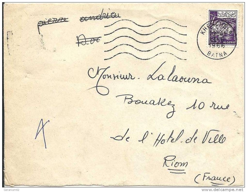 Enveloppe  Algerie Obliteration machine Secap KHENCHELA BATNA