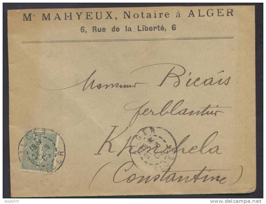 46240 P - FRANCE 130 cad ALGER 8 1905 avec cad arrivée à KHENCHELA TB