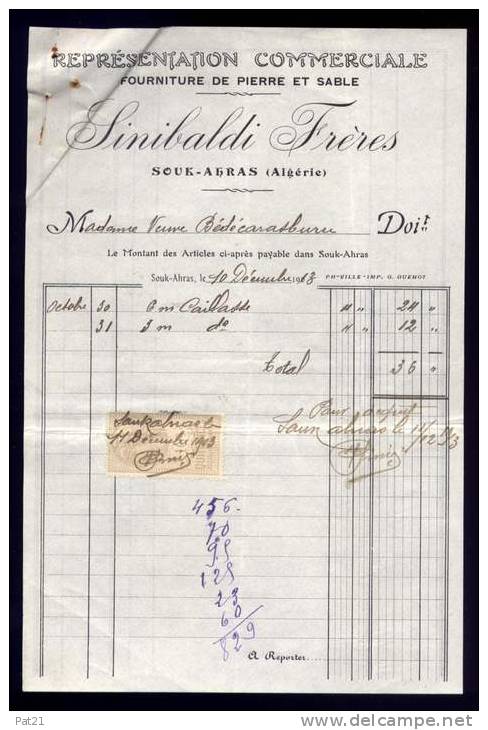 ALGERIE  1913 pierre et sable SINIBALDI FRERES      à Souk-Ahras