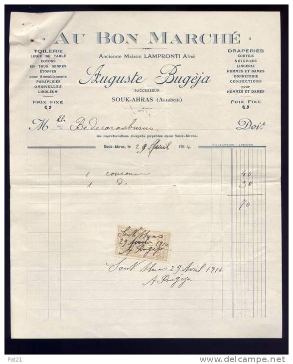 ALGERIE  1914    Au Bon Marché  A. Bugeja      à Souk-Ahras