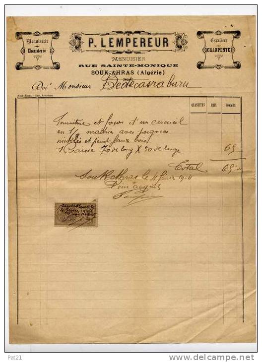ALGERIE  1904    MENUISERIE  LEMPEREUR   à Souk-Ahras