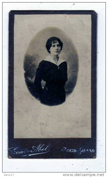 VRAI PHOTO ARGENTIQUE ANCIENNE COMTY ABEL  SOUK  AHRAS Jeune Femme col blanc  Algérie