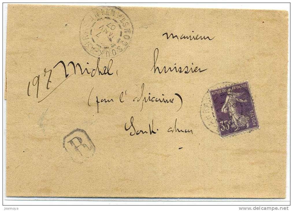 ALGERIE - FRANCE N°136 / LR DE SOUK-AHRAS LE 7/1/1907  - SUP