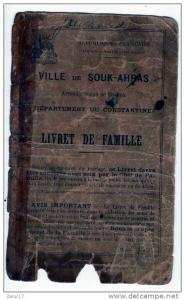 promotion PREMIERE PAGE DE COUVERTURE LIVRET DE FAMILLE VILLE  SOUK AHRAS DEPARTEMENT DE CONSTANTINE ALGERIE